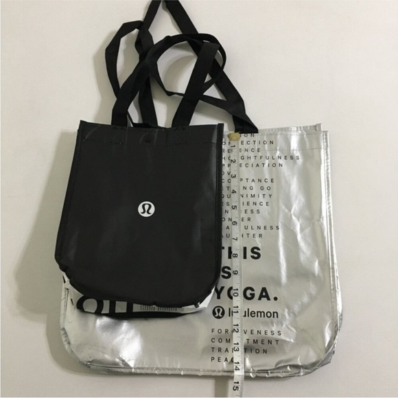Lululemon 2 Sizes Gift Bags Silver and Black Lululemon Logo This is Yoga Printed - Picture 5 of 15